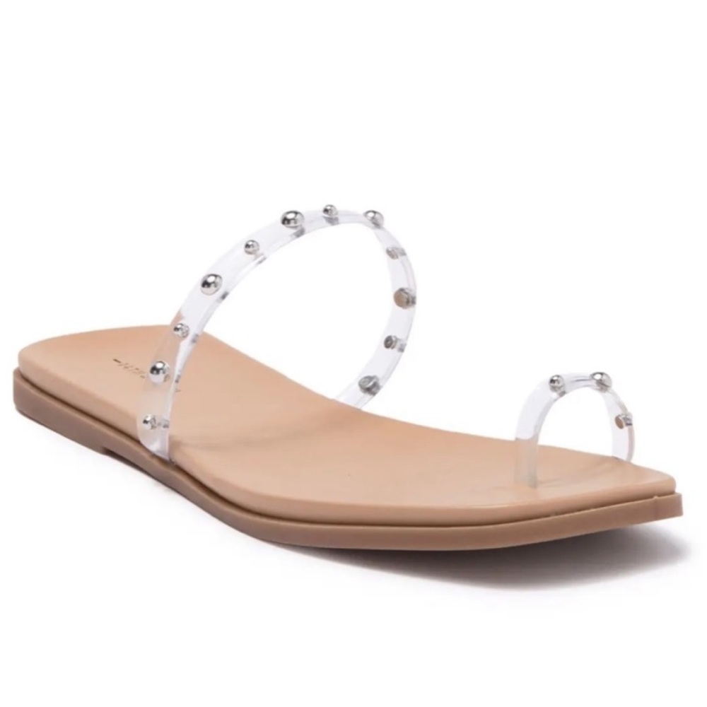 14th & Union Cece Toe Wrap Flat Sandal In Clear With Studs Size 5
